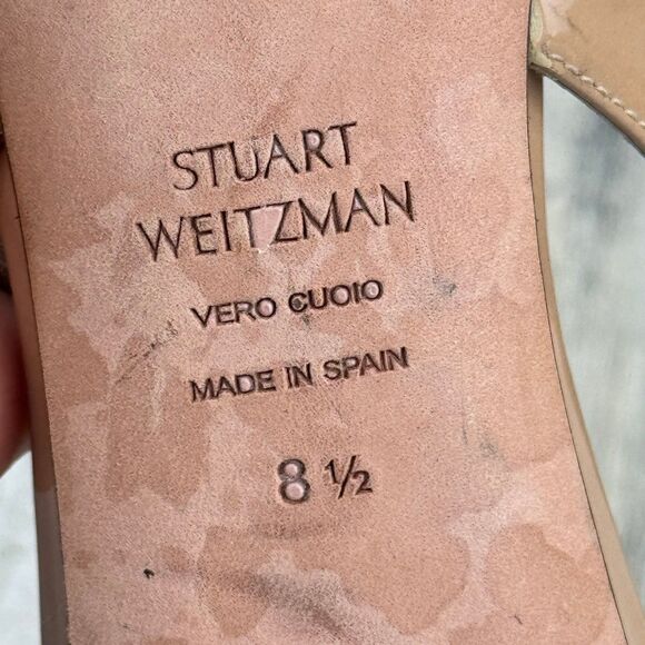 Stuart Weitzman Nude Patent Slingback low Heels Size 8.5 - Picture 9 of 10